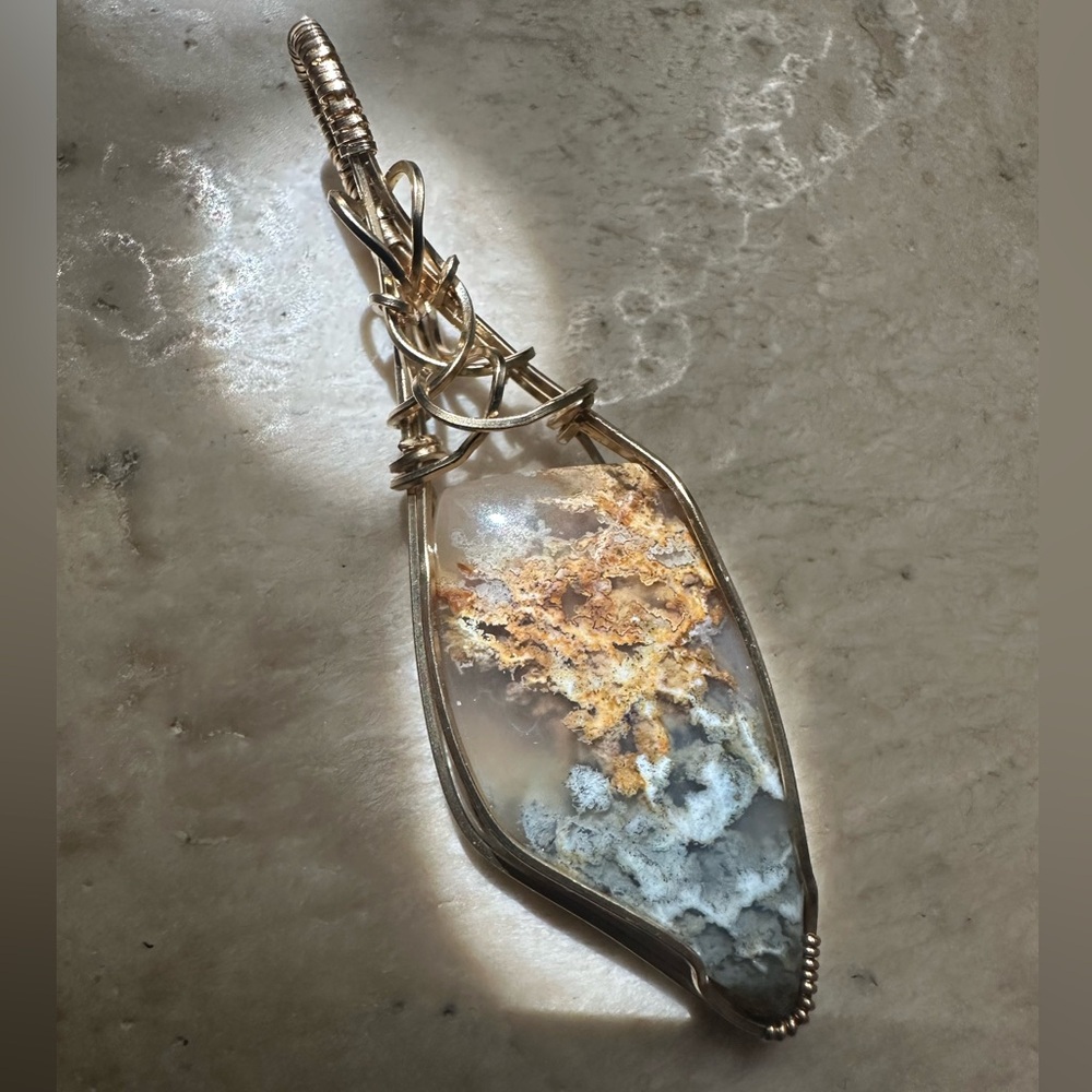 14k gold filled Plume Agate Healing Stone Necklace Pendant - Picture 6 of 10